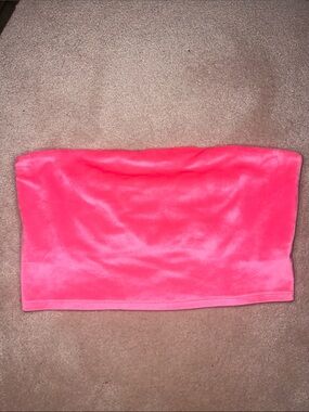 Aerie Hot Pink Velour Velvet Bandeau Tube Top Cropped